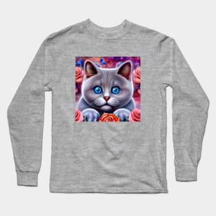 Blue-eyed British Cat Long Sleeve T-Shirt